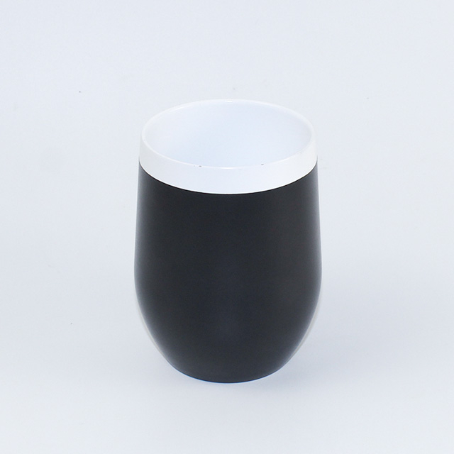 12オンス二重壁ステンレス鋼断熱ワインステムレスカップ、セラミックインテリア付きコーヒーワインカクテル用