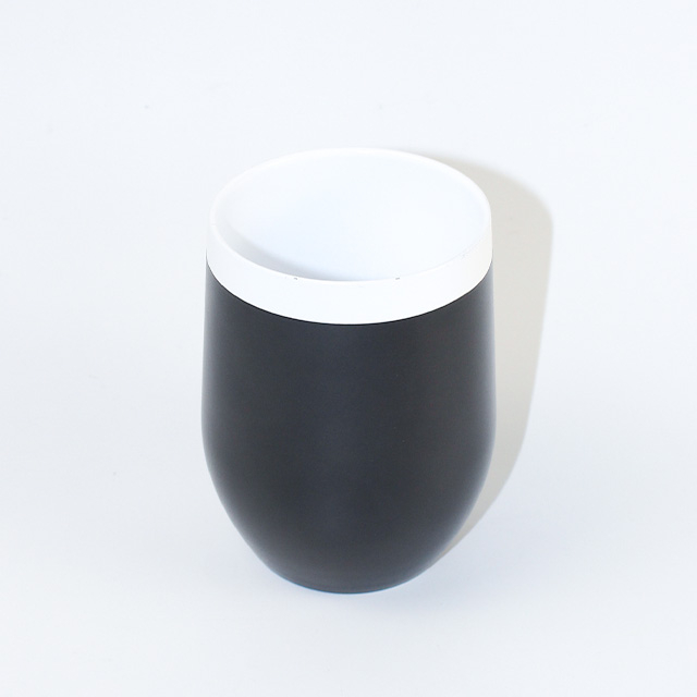 12オンス二重壁ステンレス鋼断熱ワインステムレスカップ、セラミックインテリア付きコーヒーワインカクテル用