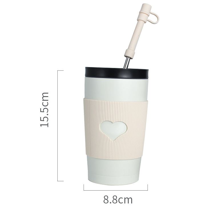 16oz 温度表示ステンレス鋼二重壁真空断熱コーヒー タンブラー、シリコン カバー付き 