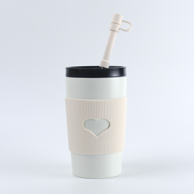 16oz 温度表示ステンレス鋼二重壁真空断熱コーヒー タンブラー、シリコン カバー付き 