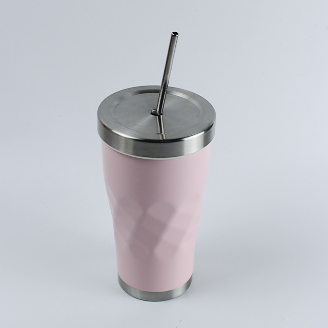 20オンスパウダーコートスタイリッシュな菱形二重壁ステンレス鋼断熱タンブラースポーツカートラベルドリンクボトル蓋とストロー付き 