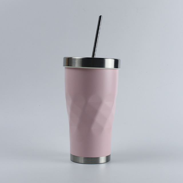 20オンスパウダーコートスタイリッシュな菱形二重壁ステンレス鋼断熱タンブラースポーツカートラベルドリンクボトル蓋とストロー付き 